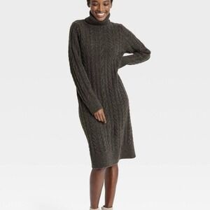 A New Day Women's Turtleneck Long Sleeve Winter Midi Sweater Dress Gray LG $40‎